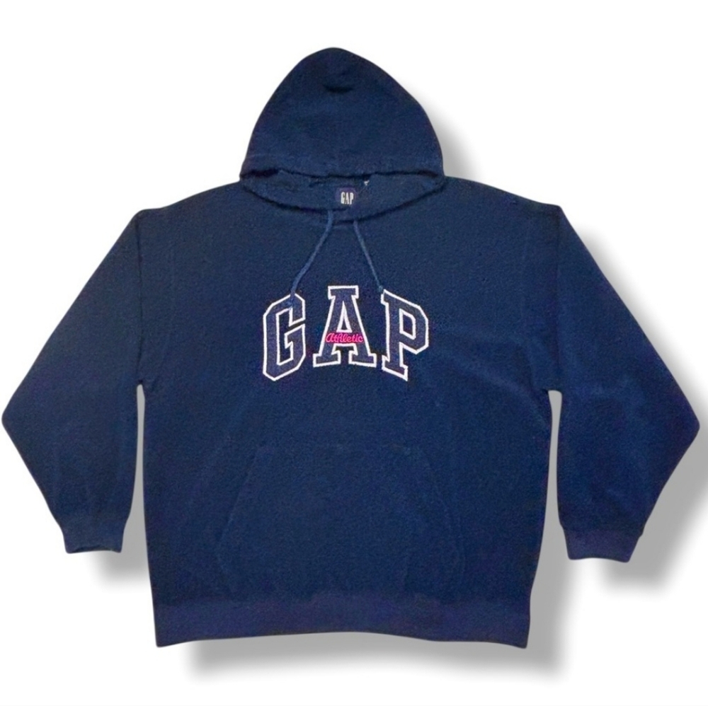GAP Navy Logo Spell Out Fleece Hoodie VINTAGE